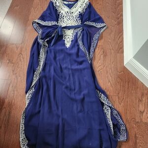 Elegant Blue and White Womoen's Kaftan Dress One Size